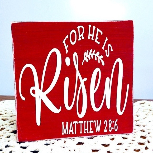Handmade Tiered Tray Decor/Mini Wood Sign/For He Is Risen/Handmade Faith Decor - Picture 1 of 1